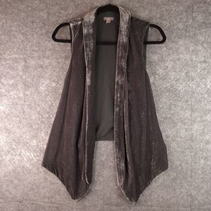 J. Jill Velvet Vest Cardigan Womens M Grey Silk Blend Open Front Witchy Topper